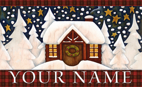 Snowy Cabin Personalized Mat Image